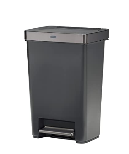 Rubbermaid 13-Gallon Step-On Trash Can with Stainless Steel Rim, Charcoal