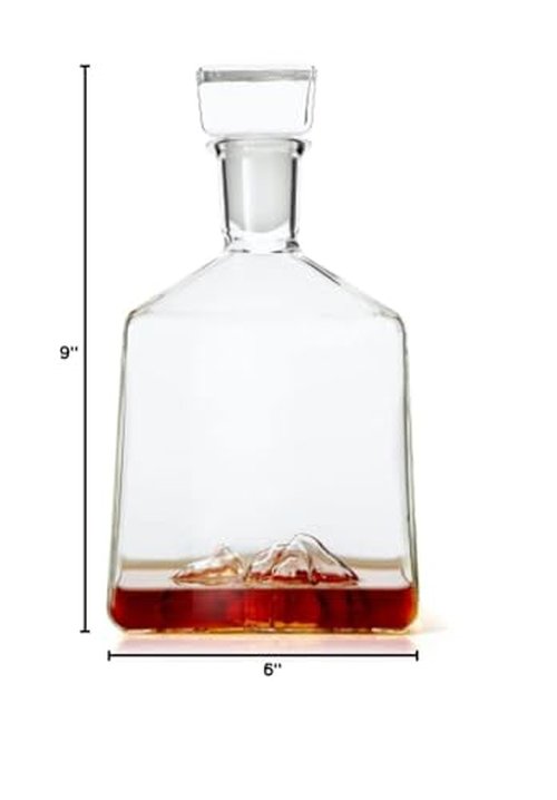 Huckberry Whiskey Peaks Denali Decanter, 54 oz, Glassblown, Lead-Free Crystal with Stopper
