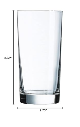 Arcoroc Precision Collins Glass Set of 12 - 12-Ounce, Sheer Rim, Made in USA