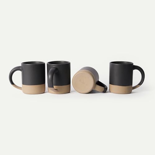 MORA Liquorice 16oz Medium Mugs Set of 4 – Microwave & Dishwasher Safe Ceramic Coffee Cups