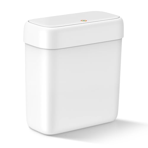 Slim 2.6 Gallon Bathroom Trash Can with Press Top Lid - White Plastic