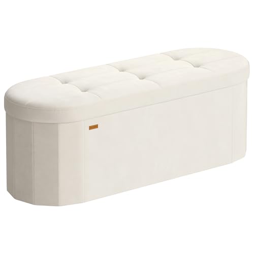 Velvet Folding Storage Ottoman Bench - 43.3 Inch Oval Storage Chest