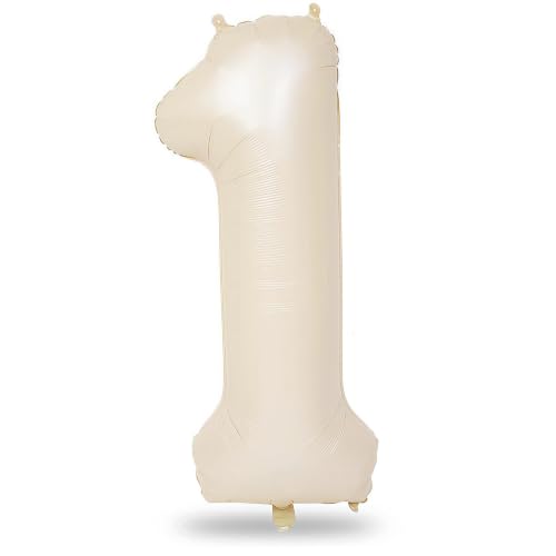 40 Inch Beige Number 1 Foil Balloon - Large Cream White Birthday Party Supply