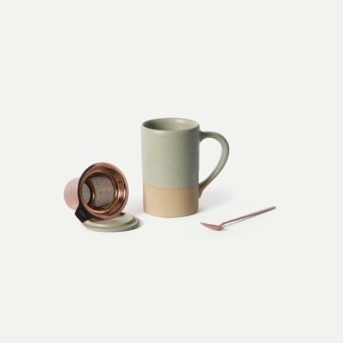 MORA Thyme Ceramic Tea Mug with Infuser, Lid & Spoon - 12 oz, Microwave & Dishwasher Safe