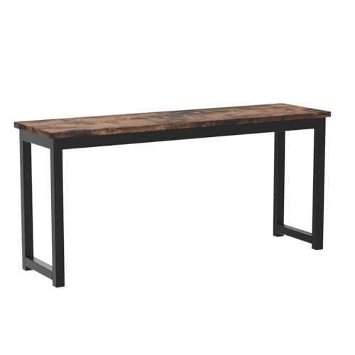 Industrial Dining Benches, Set of 2 Rustic Brown Metal Frame Indoor Benches