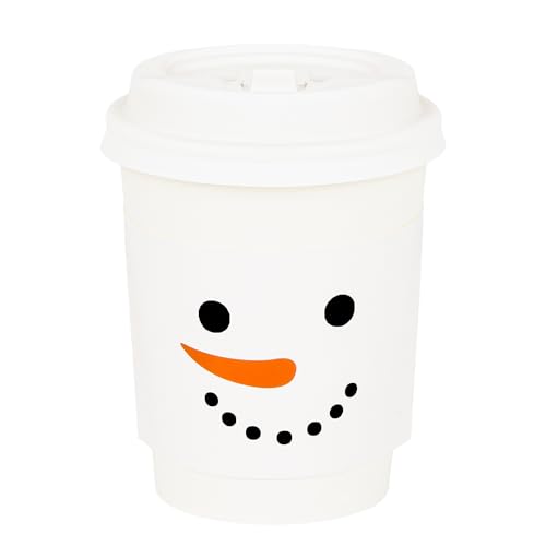 AimFun White Snowman Disposable Coffee Cups Set with Lids & Sleeves - 50 Pack