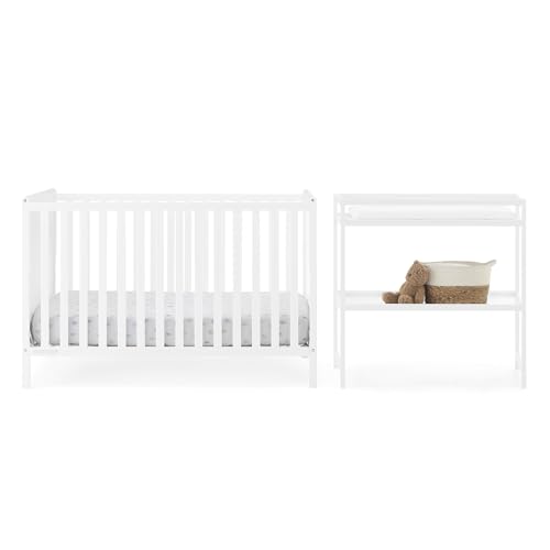 6-in-1 Convertible Baby Crib and Changing Table Nursery Set, White