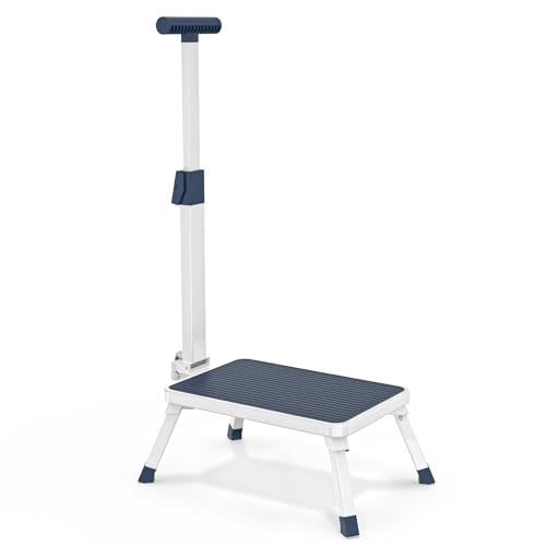 Folding Step Stool with Adjustable Handle, 330 Lbs Capacity Metal Stool