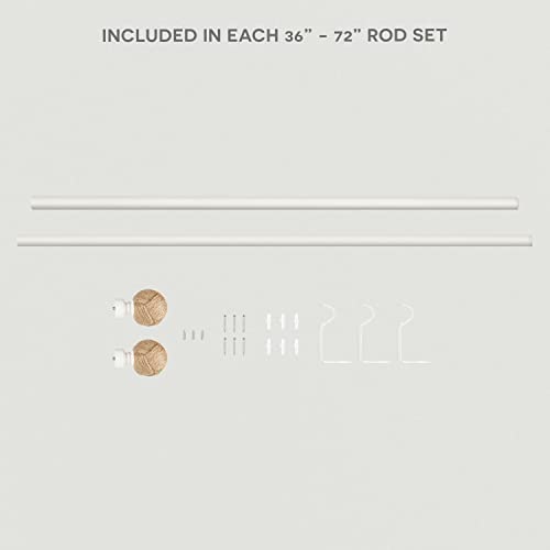 Adjustable 36-72" Curtain Rod with Rustic Rope Knot Finials, Matte White