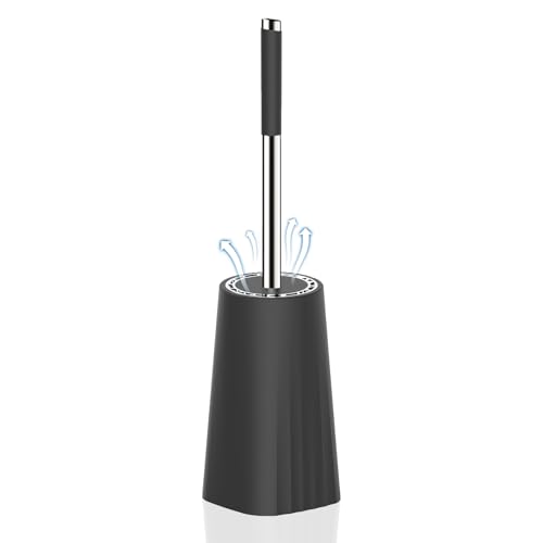 Compact Toilet Bowl Brush and Holder Set with Stainless Steel Handle