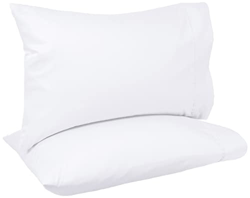 Amazon Basics 400 Thread Count Cotton Pillowcases, Standard, White, Set of 2