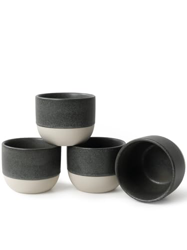 KERMANDO Matte Black 4oz Ceramic Espresso Cups Set of 4 | Demitasse Coffee Mugs