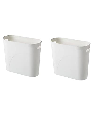 Small Slim Plastic Trash Can 3 Gallon Set of 2 White Wastebasket