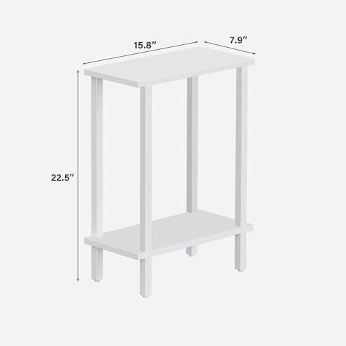 Narrow 2-Tier Side Table - Slim End Table & Nightstand for Small Spaces, White