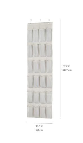 Amazon Basics Over-the-Door Shoe Organizer, 24 Mesh Pockets, Light Grey