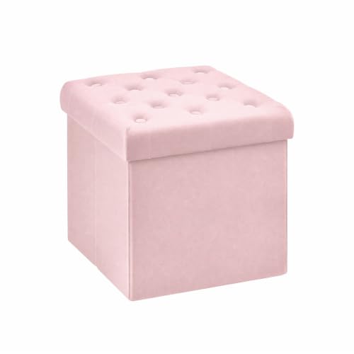 Velvet Tufted Storage Ottoman Cube - Foldable Footstool with Padded Lid