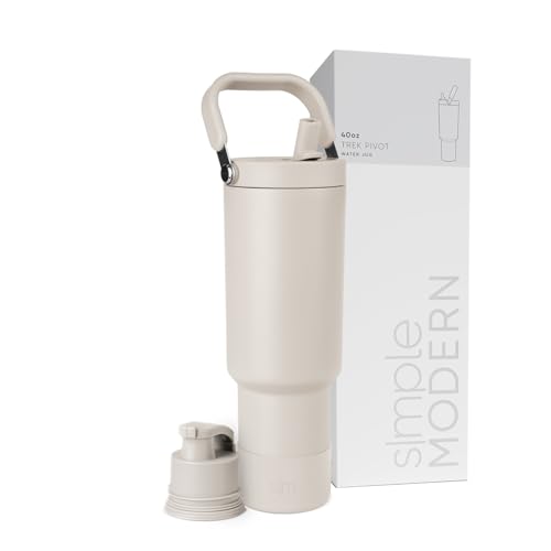 Simple Modern Trek Pivot | 40oz Flip Straw Tumbler with Handle | Water Bottle & Boot | Interchangeable Straw & Chug Lids | Insulated Stainless Steel Jug | Gym Sports Outdoors | Almond Birch