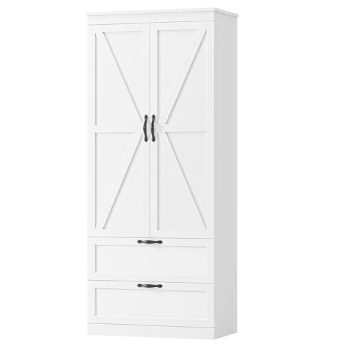 70-Inch Farmhouse Kitchen Pantry Cabinet with 2 Drawers and Shelves