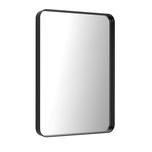 LOAAO 22x30 Inch Black Bathroom Mirror, Rounded Rectangle Metal Framed Vanity Mirror