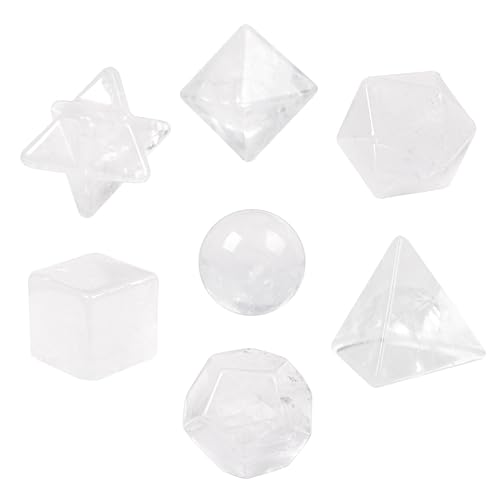 7-Piece Clear Quartz Platonic Solids Geometry Set for Crystal Healing