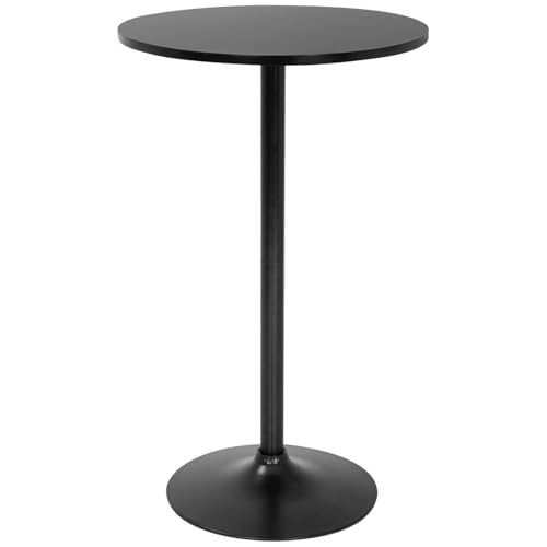 40-Inch Round Bar Table with Wooden Top and Metal Base