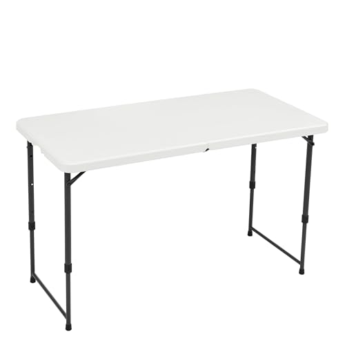 4-Foot Rectangular Folding Table with 4 Adjustable Height Settings & Handle