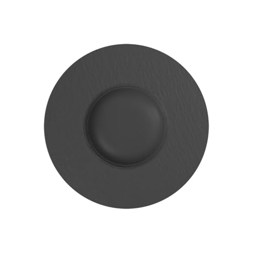 Villeroy & Boch Manufacture Rock Pasta Plate with Rim, Premium Porcelain, Made in Germany, Matte Black, 11.5 in, Premium Porcelain