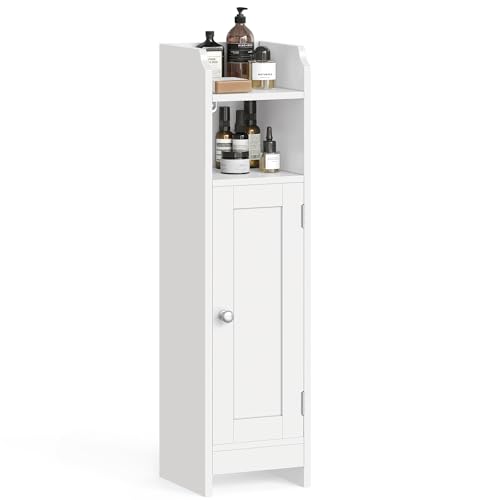 Narrow Bathroom Storage Floor Cabinet with Door & Adjustable Shelves