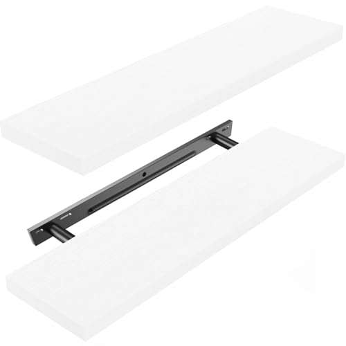 24-Inch Floating Wall Shelves - Matte Black Wood Storage Set of 2