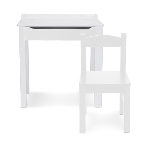 Wooden Lift-Top Kids Desk and Chair Set - White Toddler Furniture