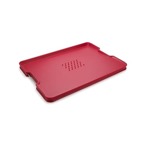 Joseph Joseph Cut&Carve Plus - Non-Slip, Multi-Function, Double-Sided Cutting Board for Food Preparation and Carving- Dishwasher Safe, Extra Large, Red