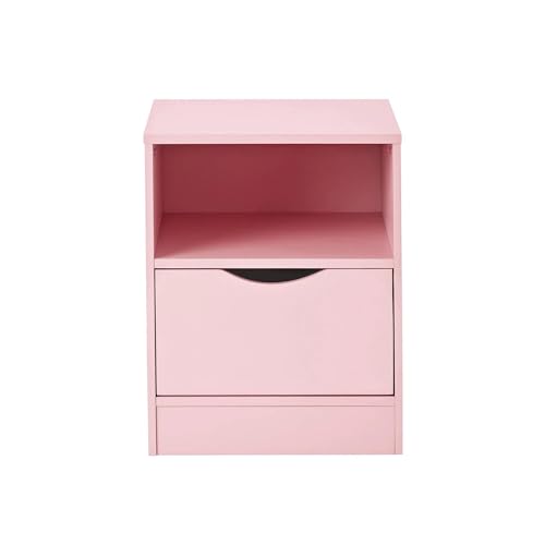 2-Tier Pink Nightstand with Drawers and Open Storage Shelf