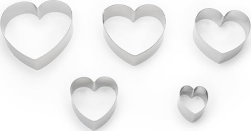 Fox Run 5-Piece Heart Cookie Cutter Set with Storage Tin, Stainless Steel Baking Tools