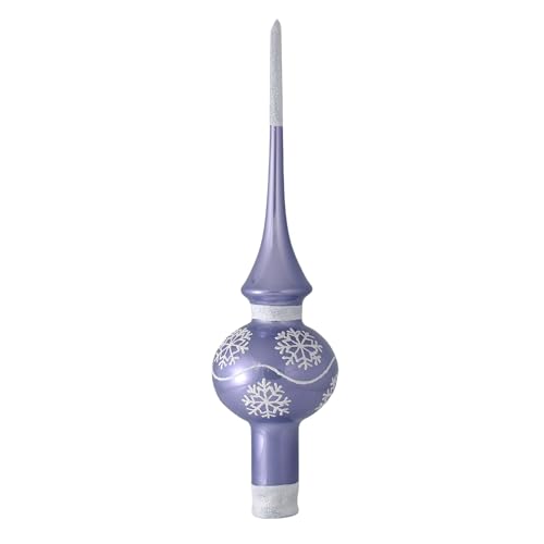 Blue Glass Christmas Tree Topper - Hand Blown Holiday Finial, 11 Inch
