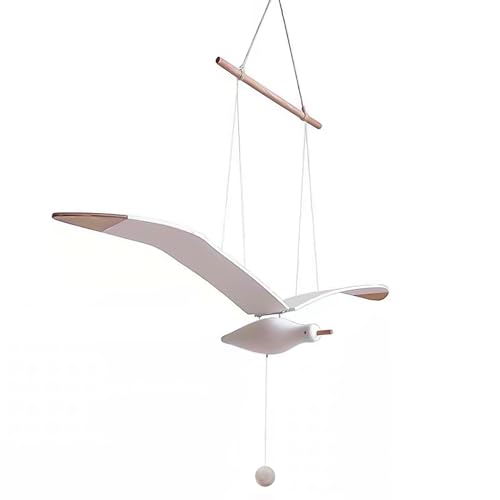 Wooden Flying Seagull Hanging Mobile, Kinetic Ceiling Art Decor, 105cm