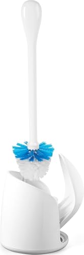 Compact Toilet Brush & Holder Set with Auto-Open Canister Door & Drip Tray