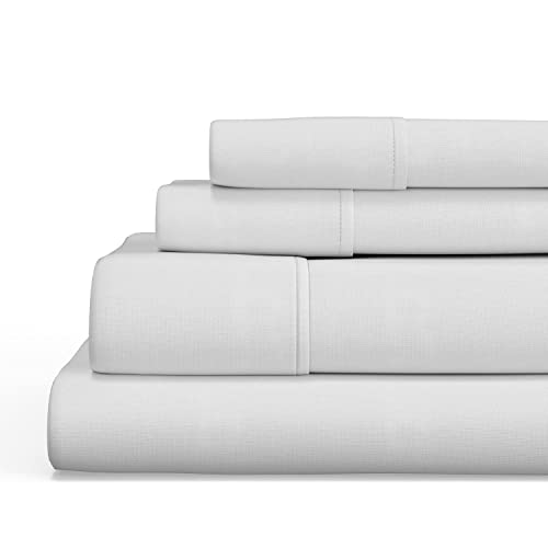 300 Thread Count Cotton Blend Bed Sheet Set with Anchor Bands - Twin, White