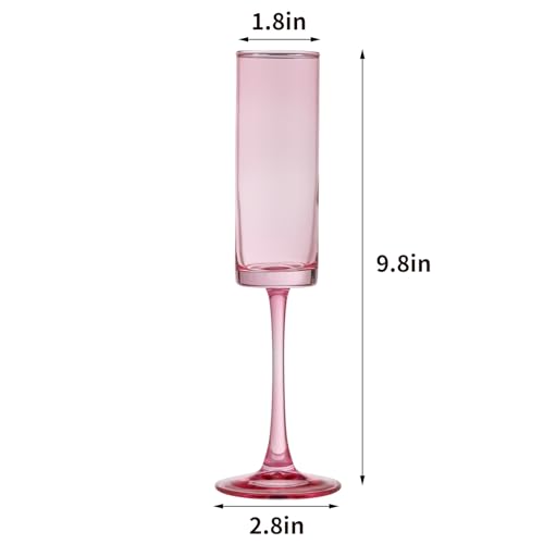 Pink Champagne Flutes Set of 6 - 6 OZ Hand Blown Crystal Wine Glasses for Wedding & Celebrations (Variation: Pink / 6 PCS)