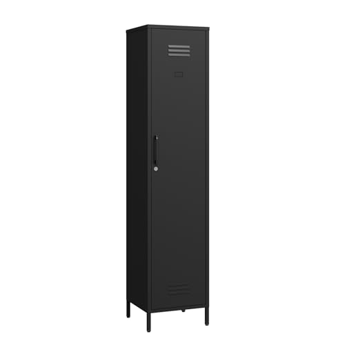 Tall Single Door Metal Storage Locker Cabinet with 3 Adjustable Shelves