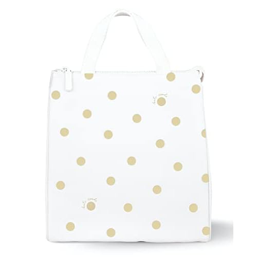 Kate Spade New York Portable Soft Cooler Lunch Bag, Thermal Tote with Silver Insulated Interior Lining and Storage Pocket, Gold Dot with Script