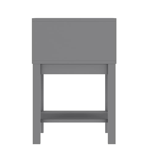 Kids Wooden Nightstand with Storage Drawer and Open Shelf, Gray