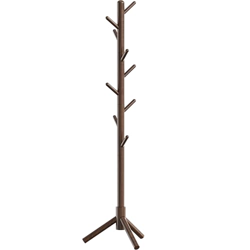 Wooden Coat Rack Stand with 9 Hooks, Adjustable Entryway Hall Tree