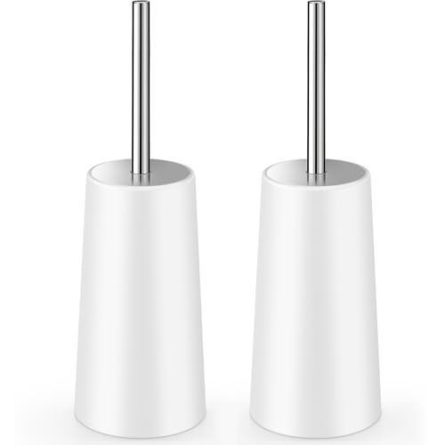 2-Pack Toilet Brush and Holder Set with 17-Inch Stainless Steel Handle (White)