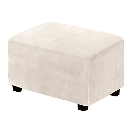 Stretch Velvet Ottoman Cover - Large Rectangle Slipcover, Ivory