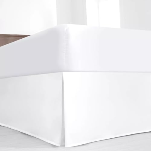 Pleated Queen Bed Skirt with 18 Inch Drop - White Microfiber Dust Ruffle