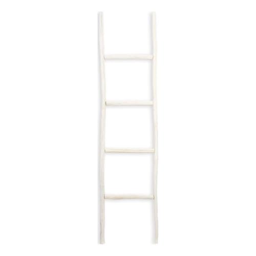 4-Tier White Wash Wood Ladder Blanket Rack, Distressed Decorative Organizer