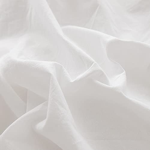 100% Washed Cotton Duvet Cover Set - 3-Piece Queen Bedding, Soft White
