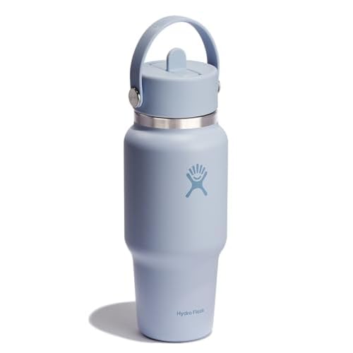 Hydro Flask Travel Water Bottle - Insulated Stainless Steel - Wide Straw Lid, Non Spill, Leakproof in 24 Oz Surf Blue