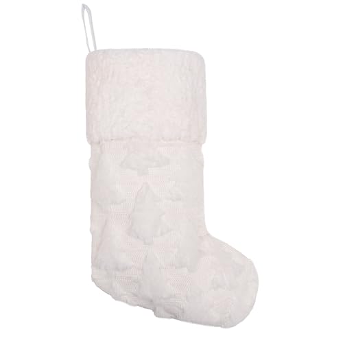 Large White Christmas Stockings Set of 5 Holiday Decor with Gold Pattern
