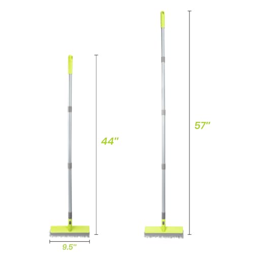 Floor Scrub Brush with 57" Long Handle & Squeegee - 2-in-1 Deck Scrubber
